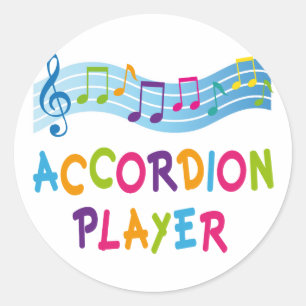 ACCORDION PLAYER COLORED CLASSIC ROUND STICKER
