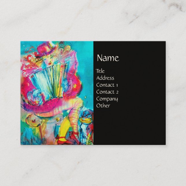 ACCORDION PLAYER IN THE NIGHT, black Business Card (Front)