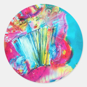 ACCORDION PLAYER IN THE NIGHT CLASSIC ROUND STICKER