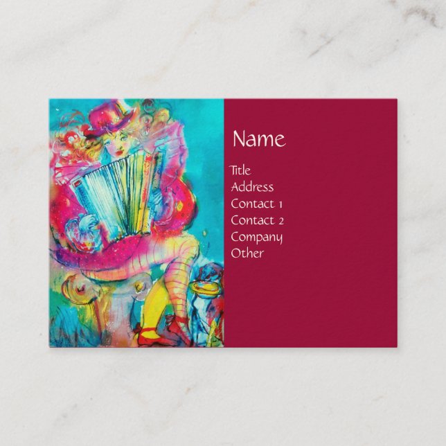 ACCORDION PLAYER IN THE NIGHT, red Business Card (Front)