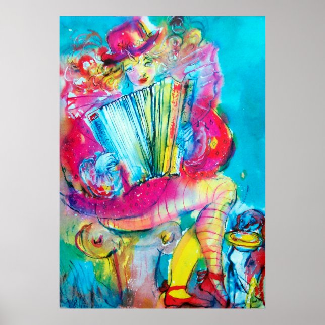 ACCORDION PLAYER IN THE NIGHT Watercolor Poster (Front)
