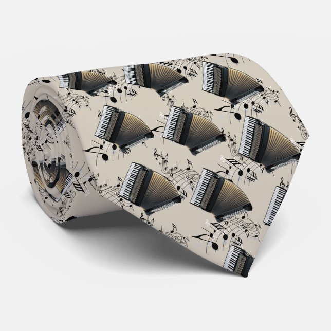 Accordion Player Music Necktie Gold Black White (Rolled)