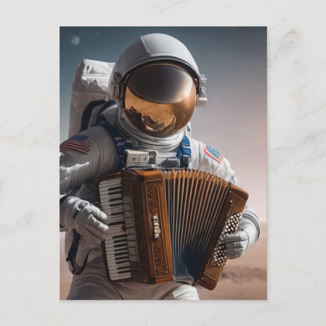 accordion playing astronaut postcard (Front)