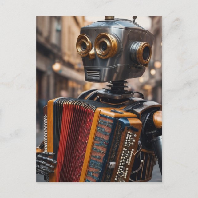 accordion playing astronaut postcard (Front)