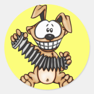 Accordion Playing Cartoon Dog Classic Round Sticker