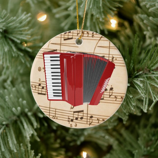 Accordion: Red Accordion, popular design, Ceramic Ornament (Tree)