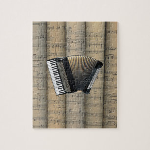 Accordion ~ Rolled Sheet Music Background ~ Music Jigsaw Puzzle