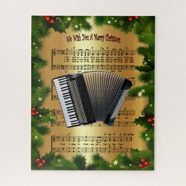 Accordion ~ “We Wish You A Merry Christmas” ~  Jigsaw Puzzle (Vertical)
