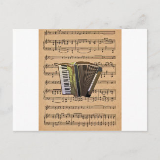 Accordion With Sheet Music Background Postcard