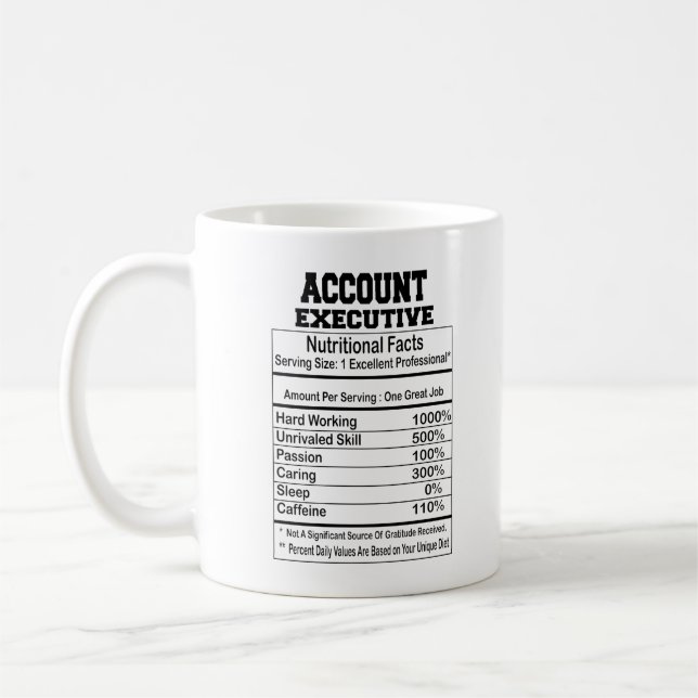 Account Executive Nutrition Facts Coffee Mug (Left)