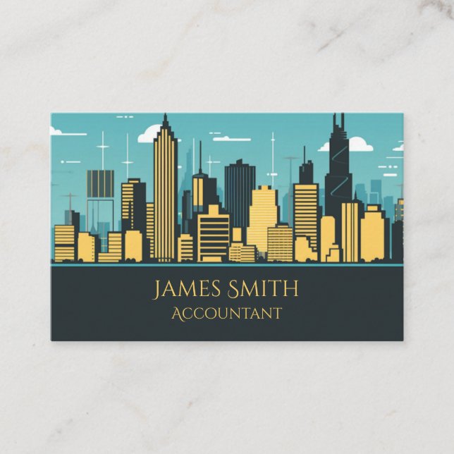 Accountant Blue Skyline QR  Business Card (Front)
