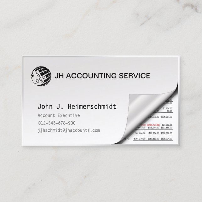 Accountant Bookkeeper Peelback Sheet Business Card (Front)