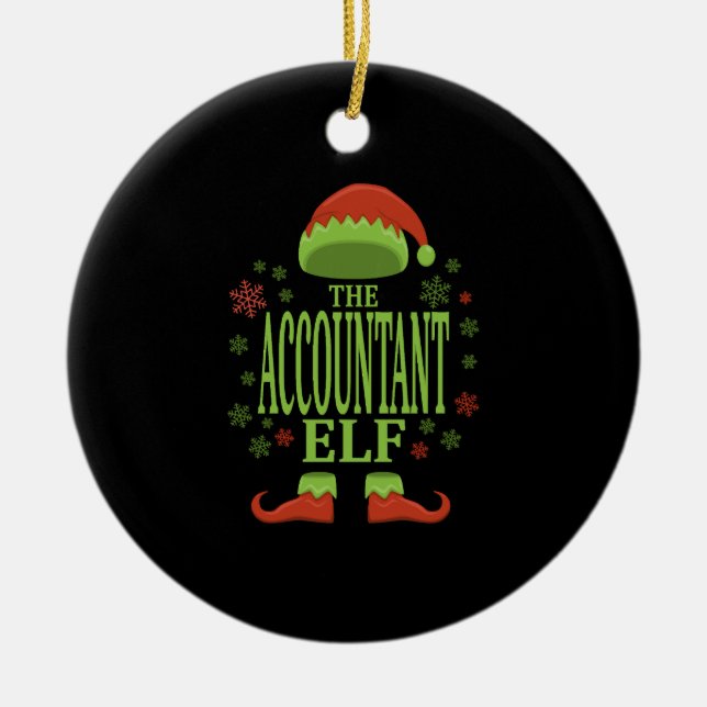 Accountant Christmas Elf Ceramic Ornament (Front)