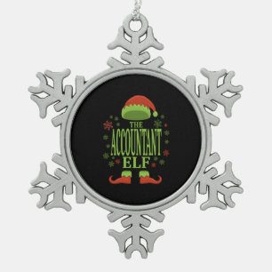 Accountant Christmas Elf Snowflake Pewter Christmas Ornament