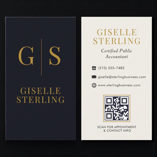 Accountant CPA Black Gold Monogram QR Code Business Card (Creator Uploaded)