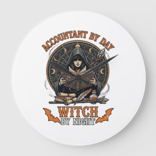 Accountant Day Witch Night Halloween Magic Book_1 Large Clock