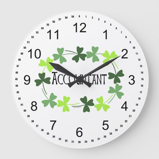 Accountant Green Shamrock Oval Large Clock (Front)