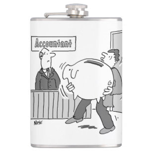 Accountant has a Client with Giant Piggy Bank Hip Flask
