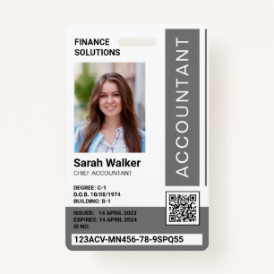 Accountant ID with photo office worker grey Badge