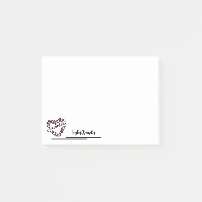 Accountant Leopard Heart Frame White 4"x3" Post-it Notes (Front)