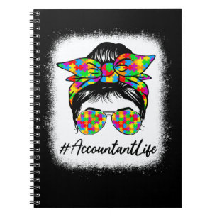 Accountant Messy Bun Women Supporting Autism Aware Notebook