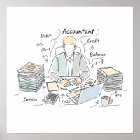 accountant, one line art, text and little colour