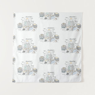 accountant, one line art, text and little colour tapestry
