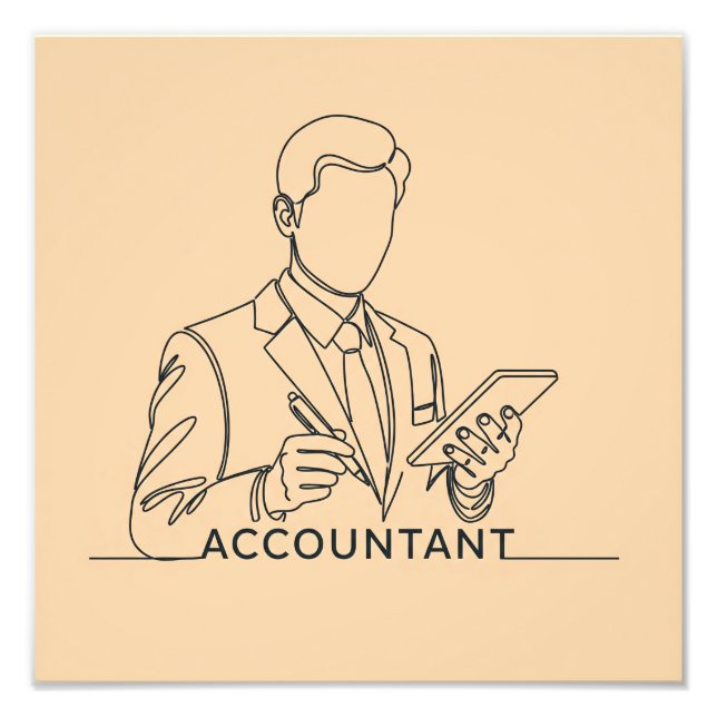 accountant, one line art, with text and colour photo print (Front)