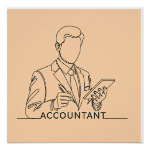 accountant, one line art, with text and colour poster