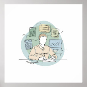 accountant, simple minimal one line art continuous poster