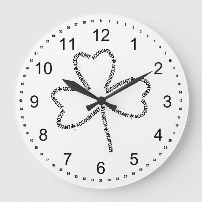 Accountant Text Shamrock Large Clock (Front)