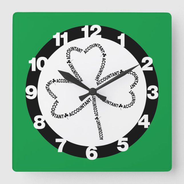 Accountant Text Shamrock Square Wall Clock (Front)