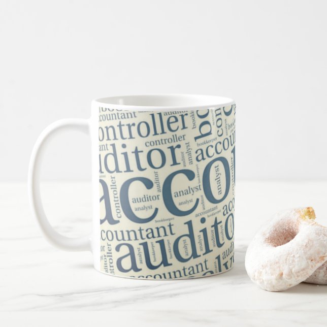 "Accountants' Word Cloud" Coffee Mug (With Donut)