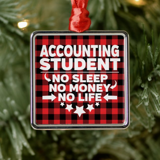 Accounting College Student Red Plaid Xmas Metal Ornament (Tree)