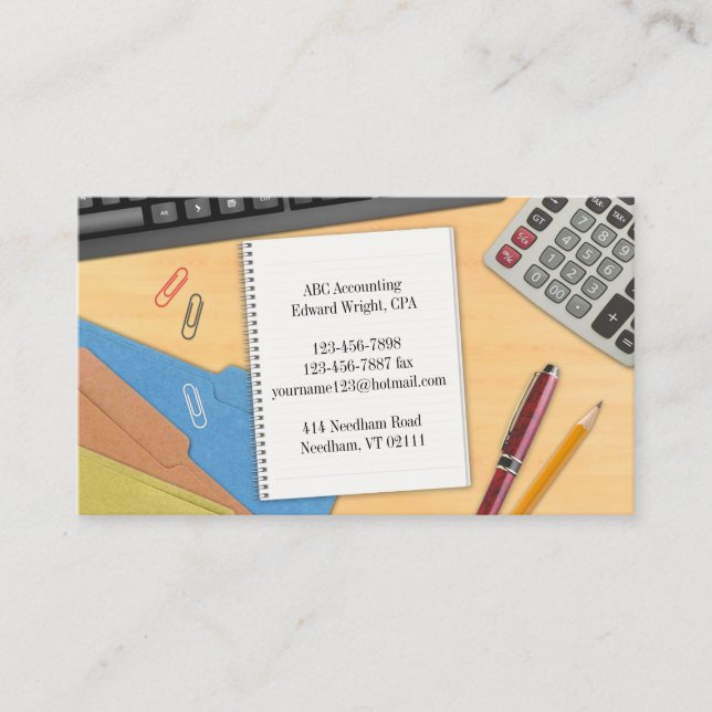 Accounting Office Work Desk Business Card (Front)