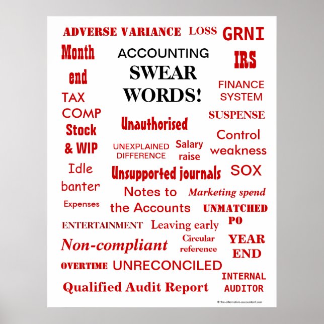 ACCOUNTING SWEAR WORDS ! Rude Black 'n' Red Poster (Front)