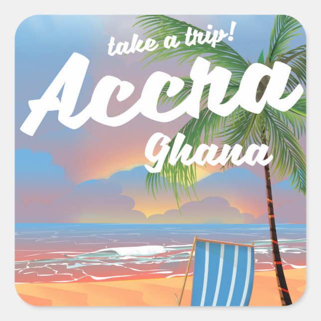 Accra Ghana beach travel poster Square Sticker (Front)