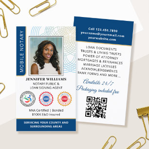 Accreditation Notary Public Photo QR Code Blue Business Card
