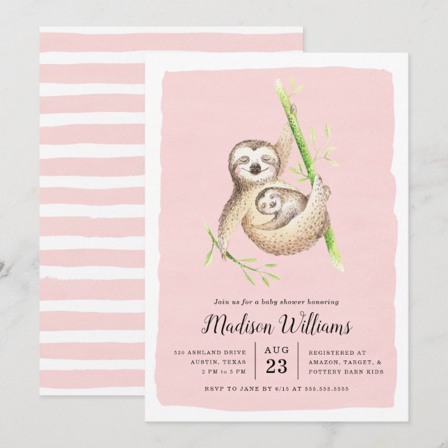 Accroché | Sloth Baby Shower Invitations (Devant / Derrière)