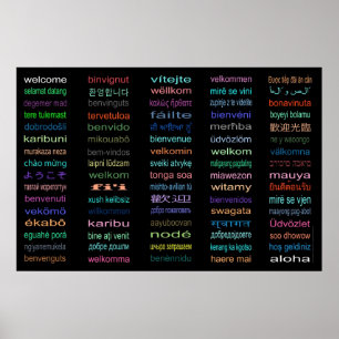 Accueil 80 Langues Poster - 5 tailles /Noir