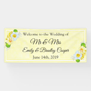 Accueil au mariage de la bannière florale jaune