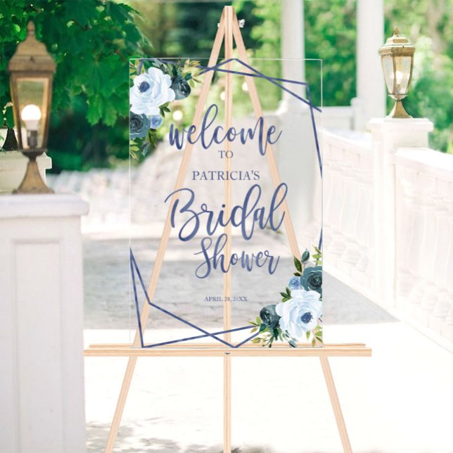 Accueil de la Fête des mariées Florale Bleu Dusty (Créateur téléchargé)