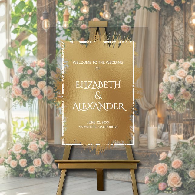 Accueil du Mariage Chic Gold Splash (Chic gold splash wedding welcome acrylic sign)