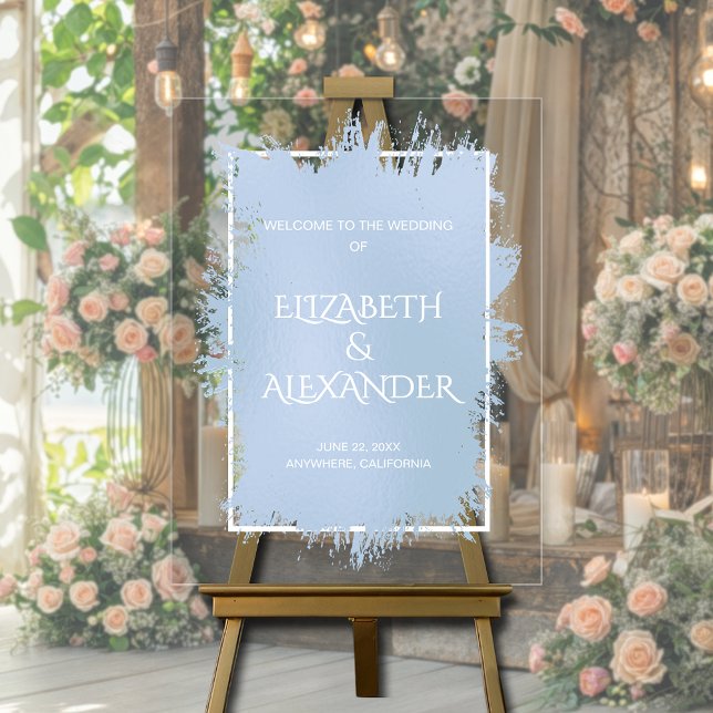 Accueil du Mariage d'éclaboussure bleu chic (Chic dusty blue splash wedding welcome acrylic sign)