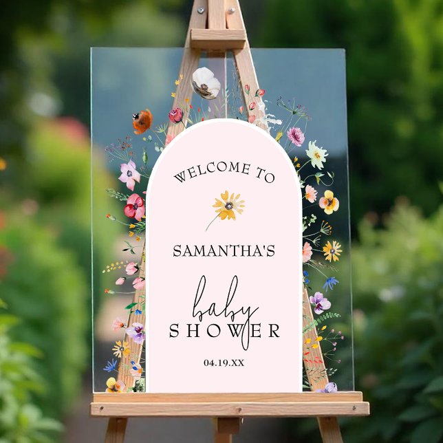 Accueil fleur sauvage Baby shower fille (Wildflower girl baby shower Welcome clear acrylic sign)