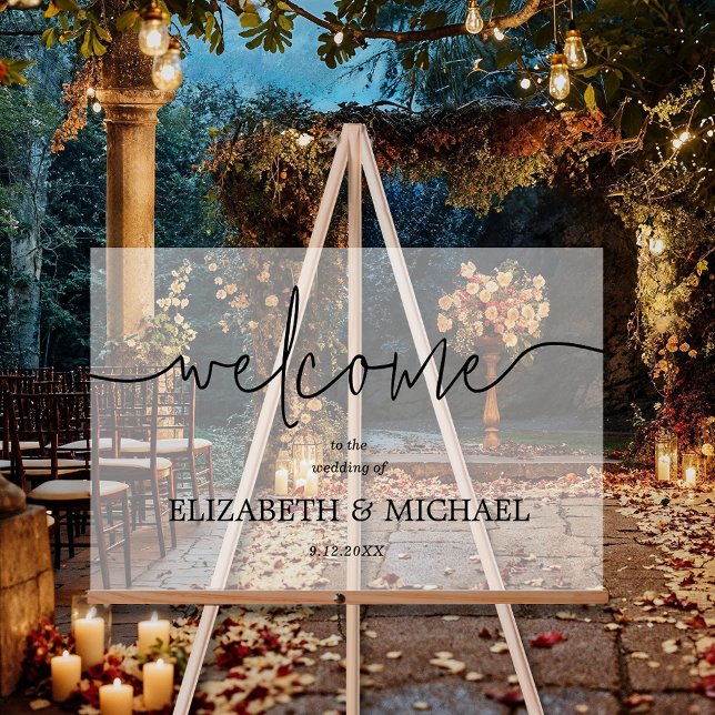 Accueil Mariage minimaliste moderne (Modern minimal wedding welcome transparent white acrylic sign)