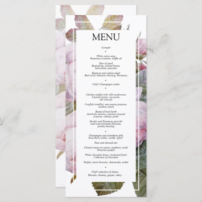Accueil Mariage Rose vintage Menu Plat (Devant / Derrière)