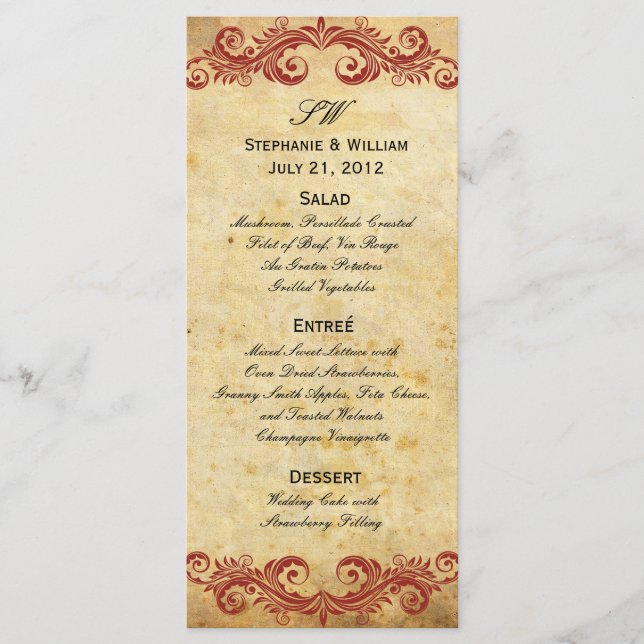 Accueil Mariage vintage Burgundy Swirl Menu (Devant)