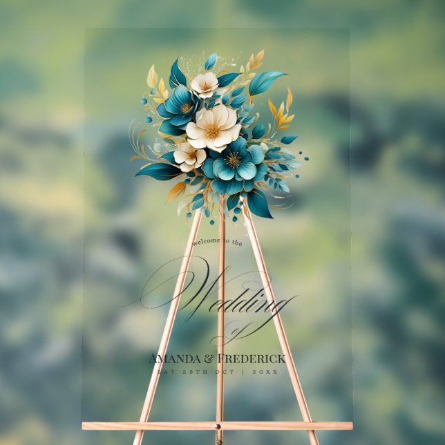 Accueil turquoise et Gold Floral Mariage (Neutre)