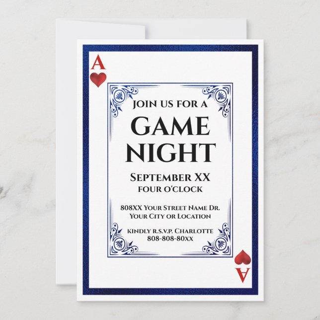 Ace des Coeurs Bleu Jeu de nuit Carte de jeu (Devant)